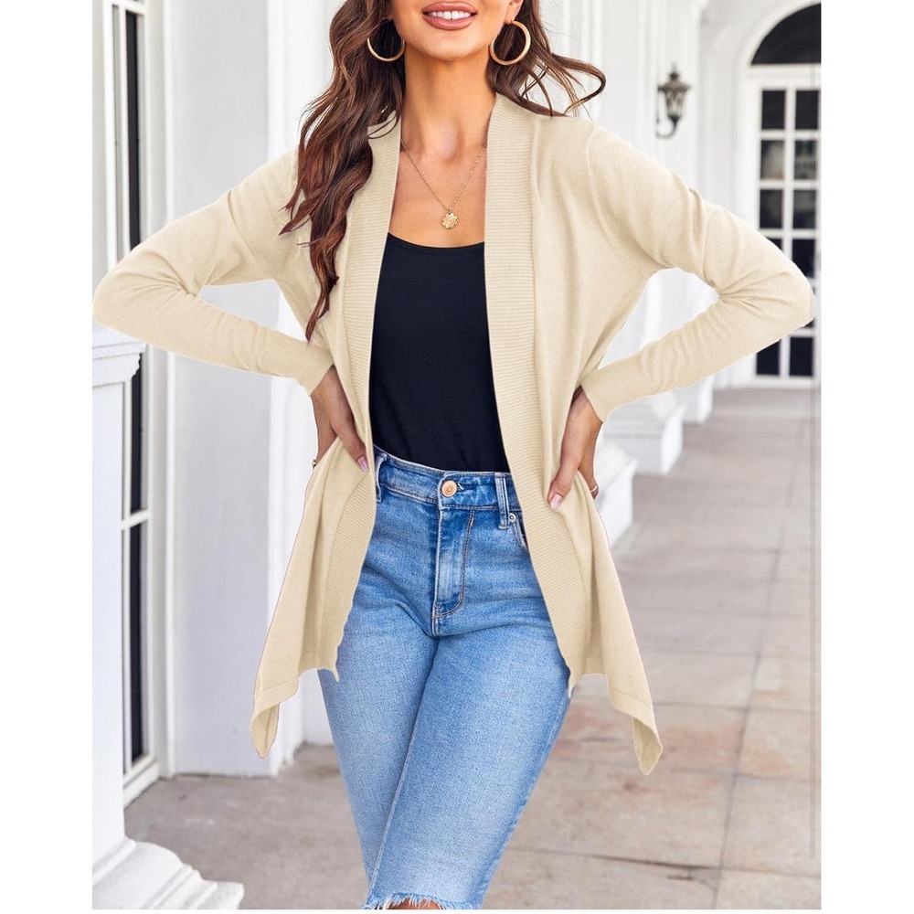 Open Front Apricot‎ Casual Knit Soft High Low Hem Cardigan Sweater Small | EUC